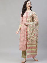 Women Pink Ethnic Motifs Printed Regular Pure Cotton Kurta With Palazzos